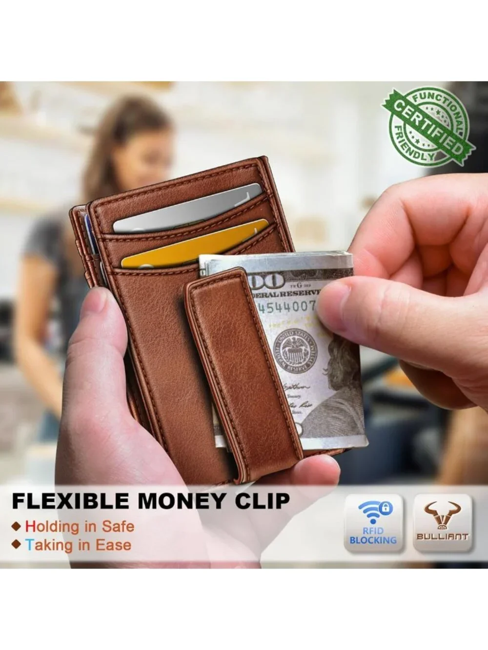 Slim Leather Wallet for Men - RFID Blocking, Magnetic Closure, Holds 12 Cards